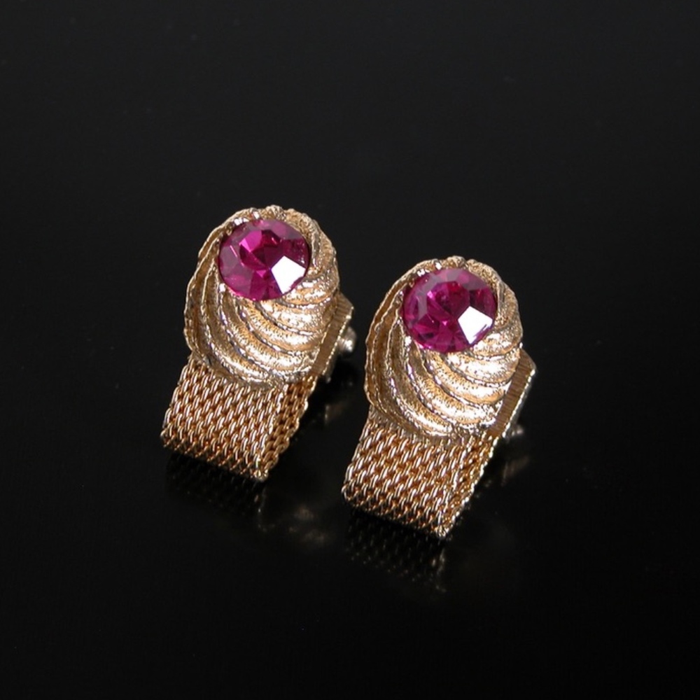 Vintage Wrap Around Jeweled Pink Stone Cufflinks